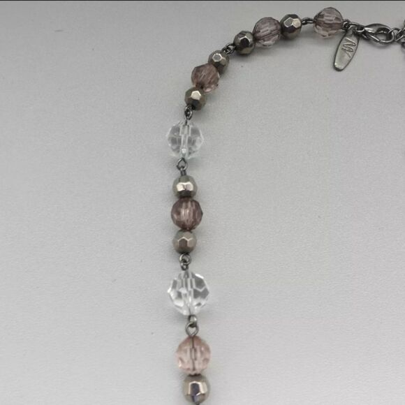 NY Necklace Smokey Gray Clear Faceted Beaded Strand 15" Collar - Picture 4 of 7